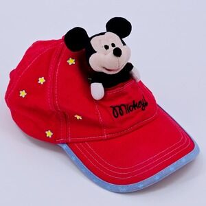 Disney Parks Mickey Mouse 3D Plush Pocket Hat Red Star Embroidered Youth Vintage